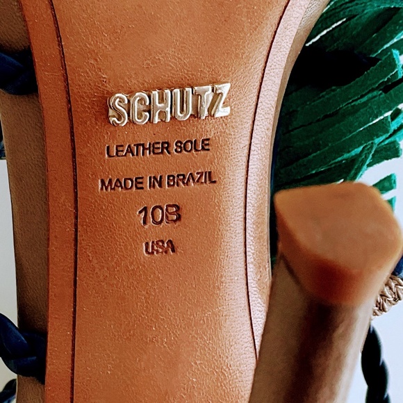 Schutz Carmen Fringe Middle Hinge Strap Heels Size 10 - Picture 4 of 6